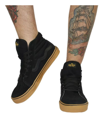 Tênis Mad Rats Hi Top Preto E Crepe Sneakers Cano Alto